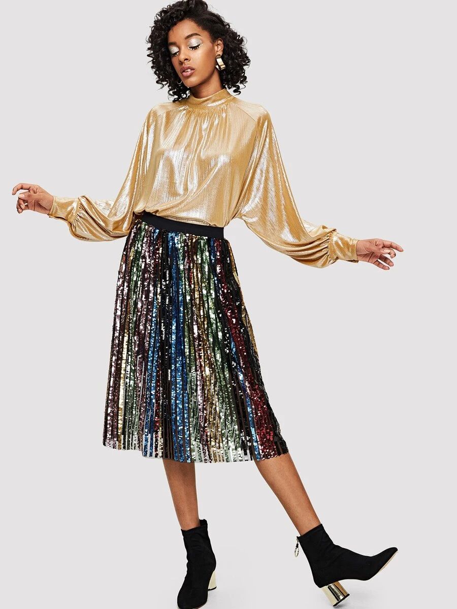 Colorful Sequin Panel Skirt | SHEIN