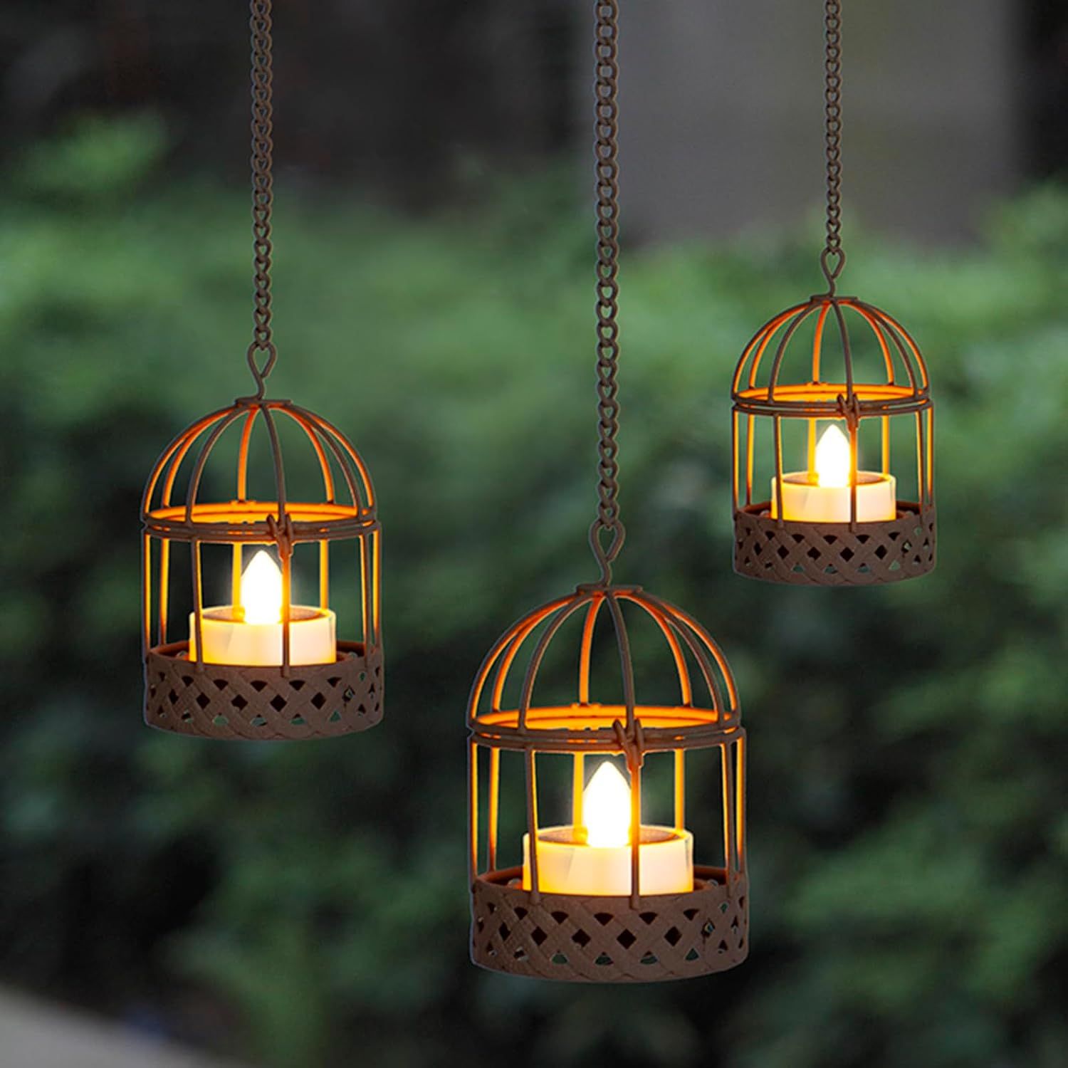 Solar Hanging Lanterns Outdoor Waterproof Rust Birdcage Candle Holder with Flickering Solar Power... | Amazon (US)