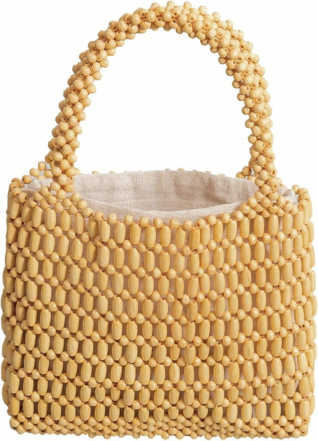 Small Tote Bag Wooden Bead Bag Woven Handbag Clutch Purses for Women | Amazon (US)