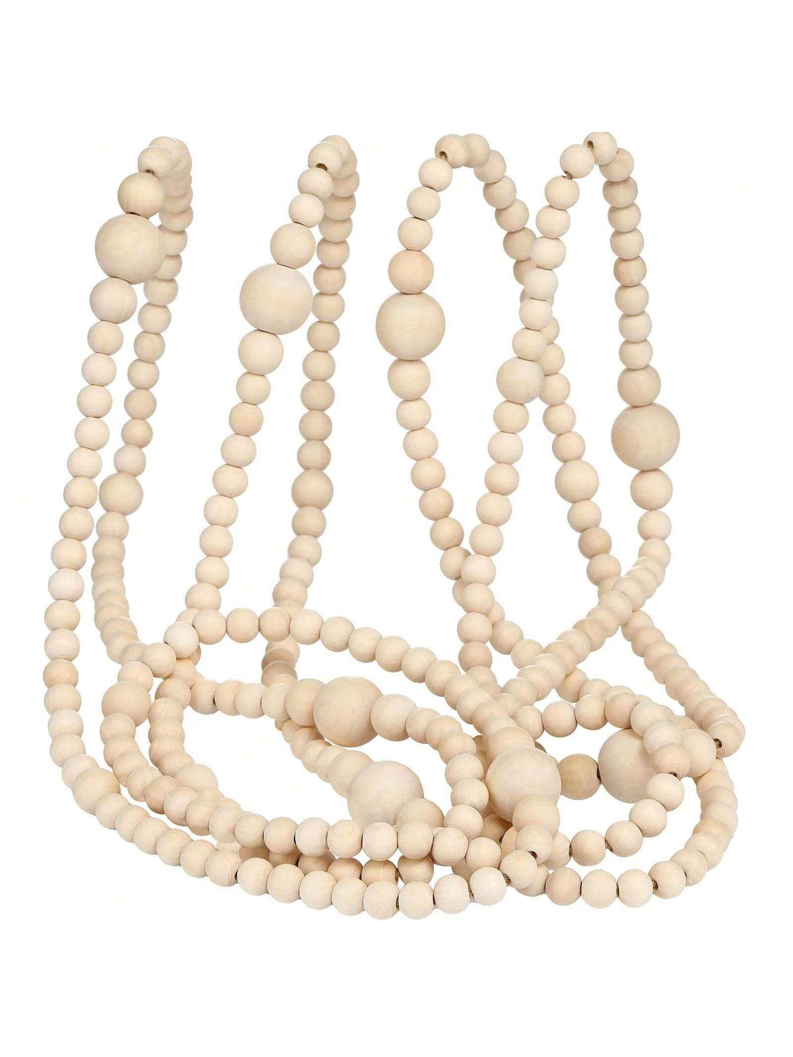 12ft Christmas Wooden Bead Garland, Round Craft Bead Wreath For Farmhouse Rustic Wooden Bead Xmas... | SHEIN