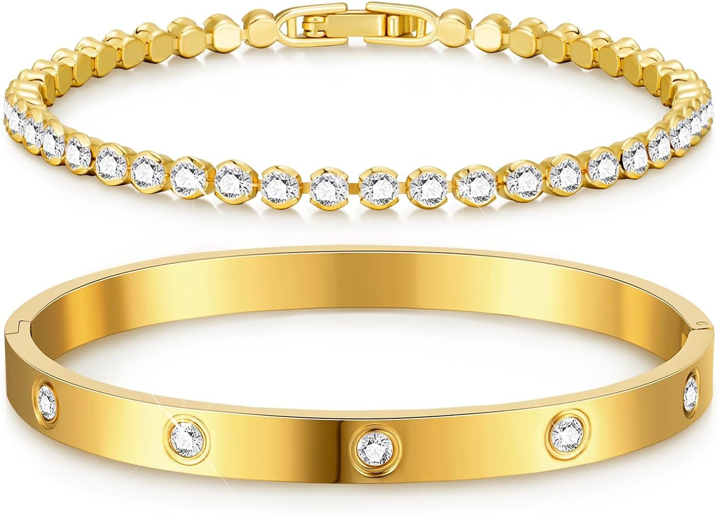 doubgood Gold Bracelets for Women Stackable Gold Bangles for Women Tennis Bracelets Bangle Bracel... | Amazon (US)