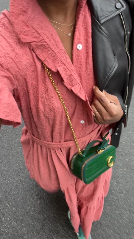 Sunday brunch with a little Parisian style. Mille maxi dress styled with pop of green Chloe mini bag, green Adidas Sambas and a black leather Allsaints biker jacket

#LTKshoecrush #LTKstyletip #LTKSeasonal
