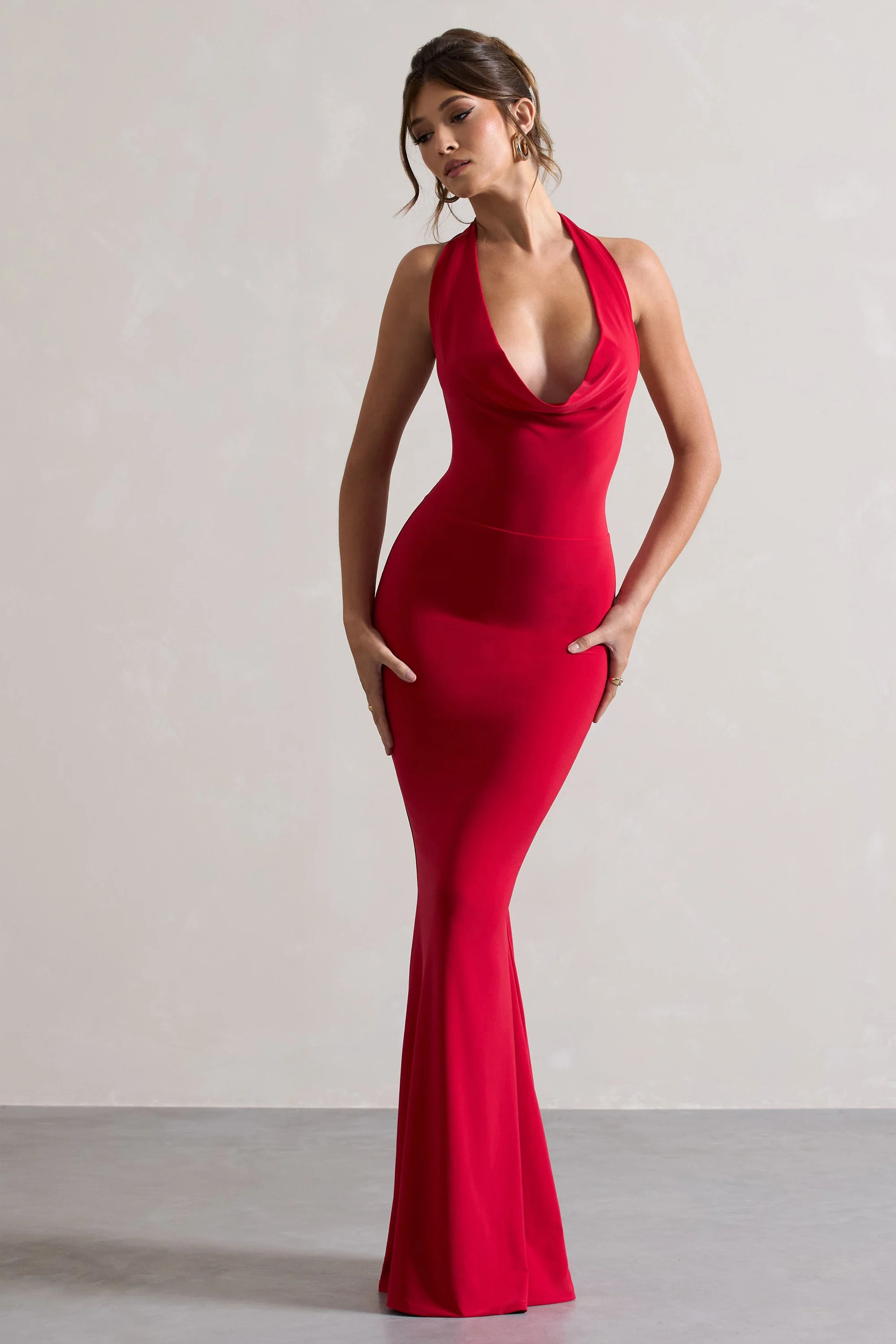 Milani  Red Backless Cowl Neck Fishtail Maxi Dress | Club L London