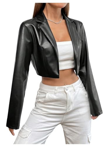 GORGLITTER Women's Cropped Faux Leather Jacket Y2k Long Sleeve Open Front Cardigan Bomber Motos B... | Amazon (US)