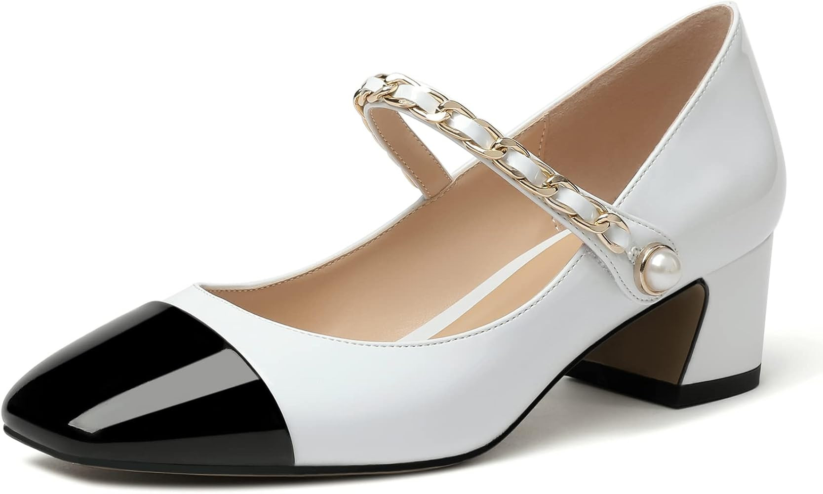 Eldof Women's Block Heeled Mary Janes Heels Square Cap Toe Low Chunky Heeled Pumps Office Wedding... | Amazon (US)