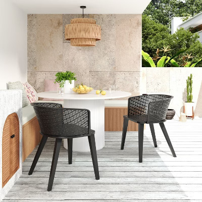 PAGED Patio Dining Chairs Set of 2 Minimalist Style Patio Chairs with Iron Frame for Backyard, Patio, Natural Wood | Target