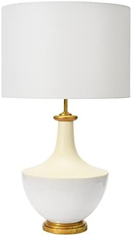 Glossy Ceramic with Gold Accent Stoneware Table Lamp with Linen Drum Shade, Perfect for a Modern ... | Amazon (US)