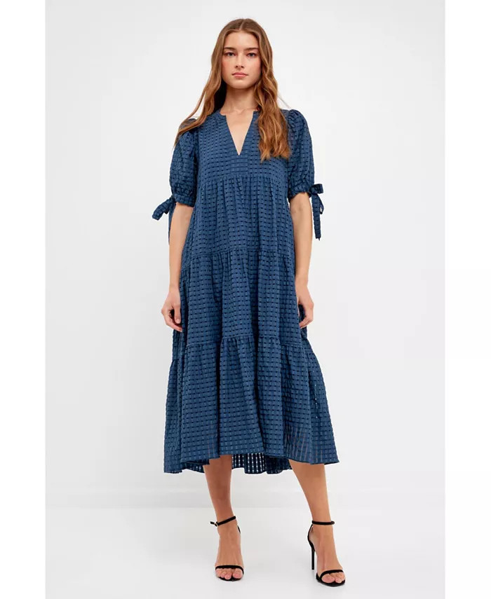 Women's Gingham Tiered Midi Dress with Bow Tie Sleeves | Macys (US)