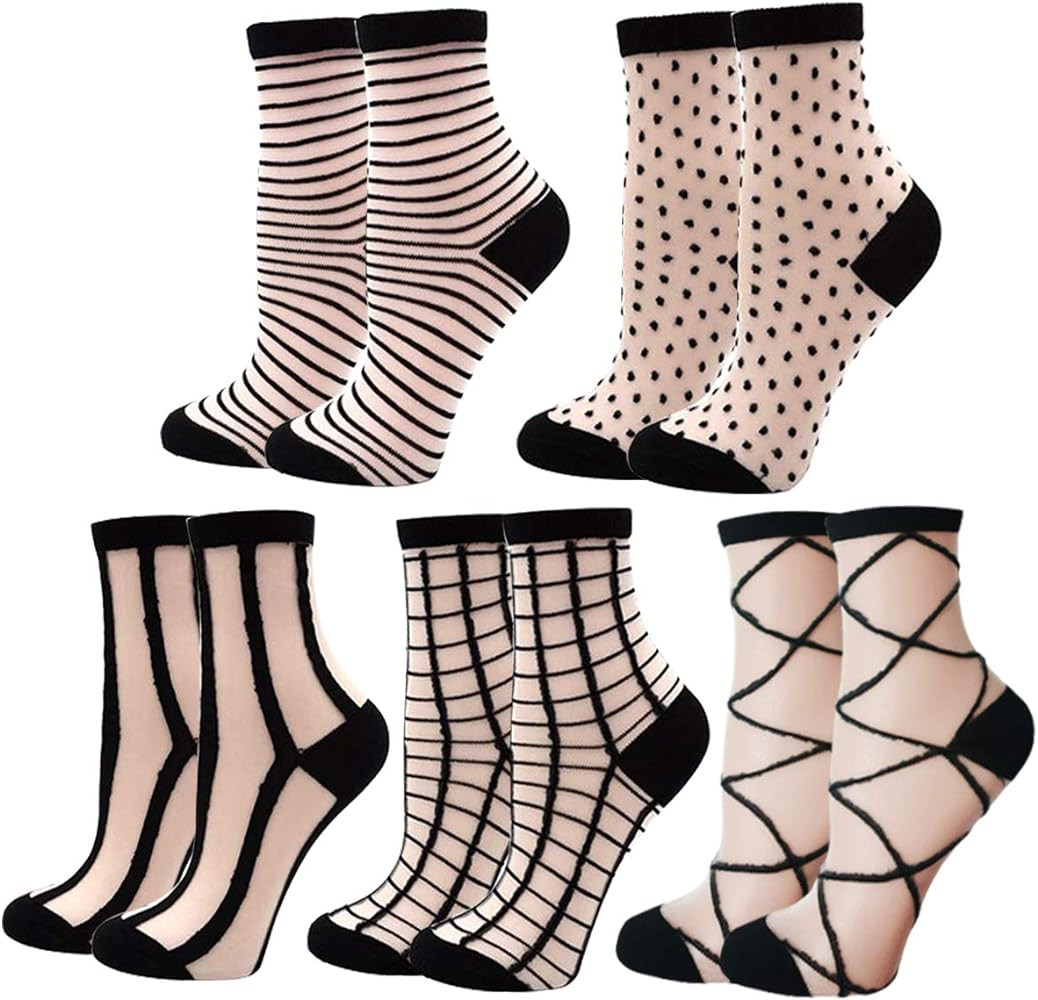 Sheer Mesh Transparent Socks for Women Ultra-thin Lace Fishnet See Through Ankle Socks Novelty Ca... | Amazon (US)