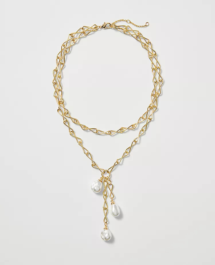 Triple Pearl Lariat Necklace | Ann Taylor