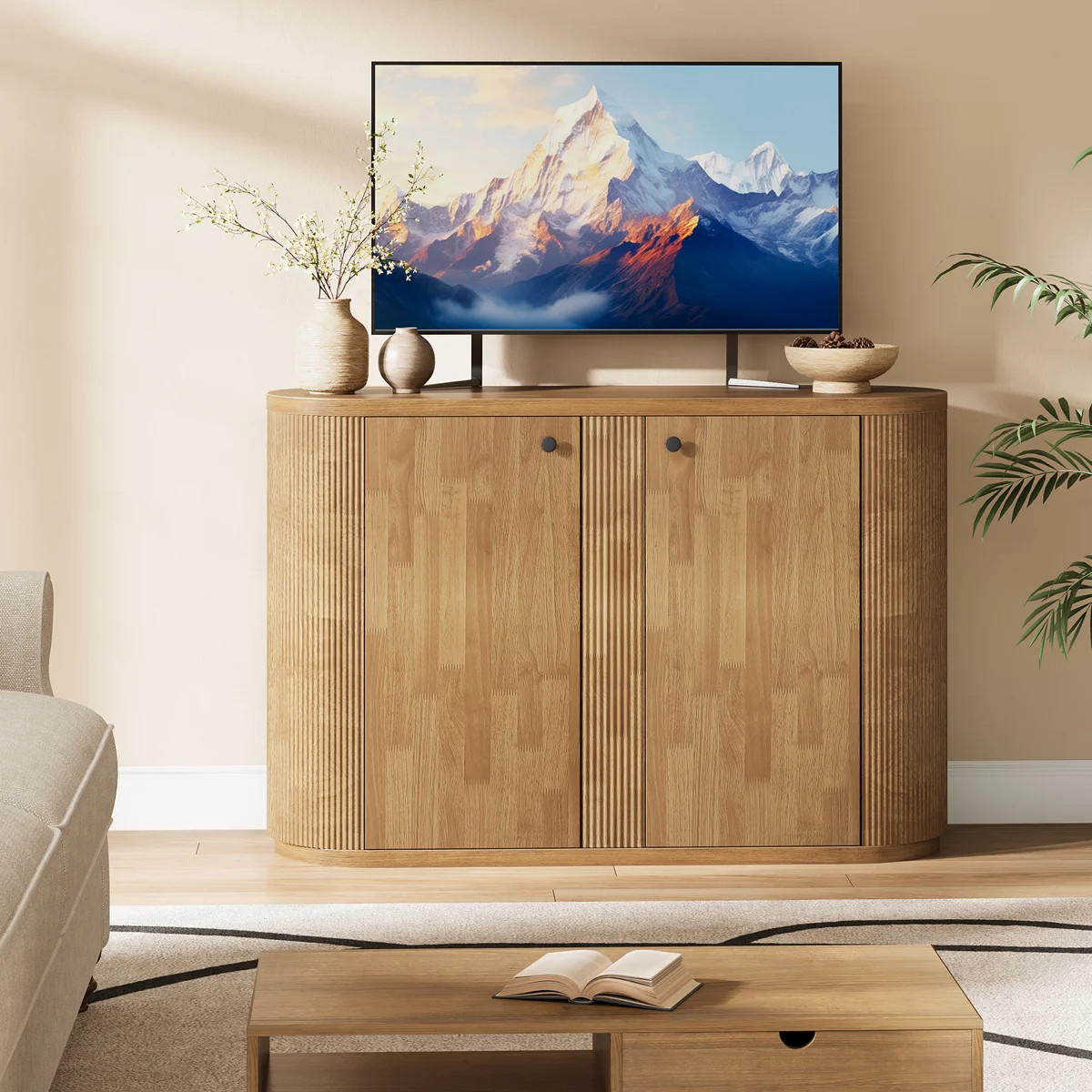 Modern TV Stand to Fit up to 60" TVs, Wooden Media Console Furniture with Storage Cabinet for Liv... | Wayfair North America