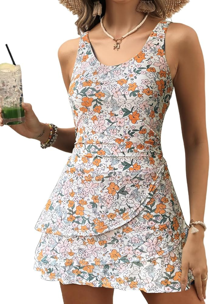 VIMPUNEC Women One Piece Swim Dress Swimsuit Tummy Control Modest Swim Skirt Bathing Suit | Amazon (US)