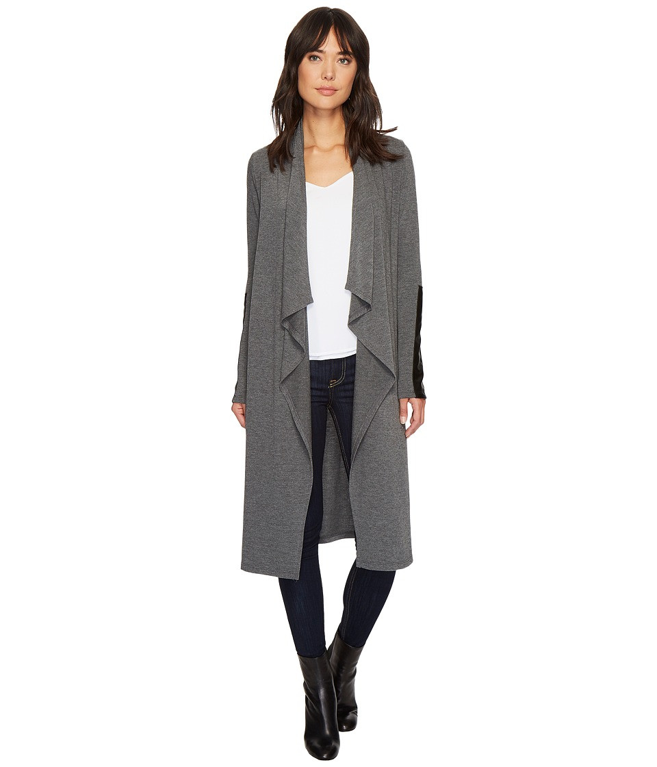 Karen Kane - Faux Leather Patch Sweater Duster (Dark Heather Grey) Women's Sweater | Zappos