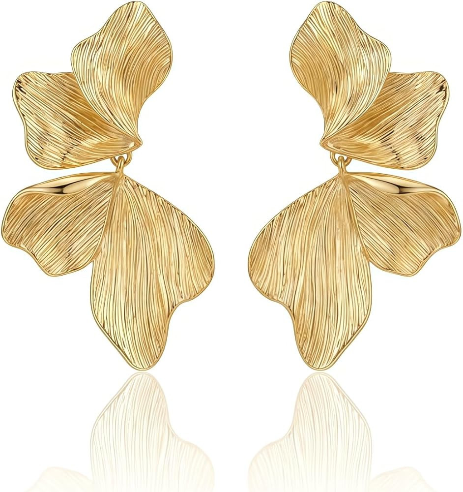 Gold Flower Drop Earrings for Women, Large Statement Dangle Earrings for Wedding Party, Hypoaller... | Amazon (US)