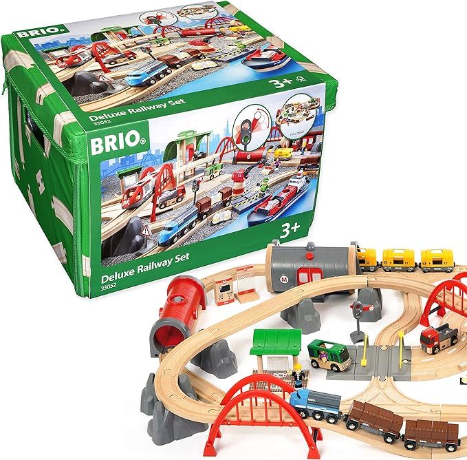 BRIO World 33052 Deluxe Railway Set | Wooden Toy Train Set for Kids Age 3 and Up, Green | Amazon (US)