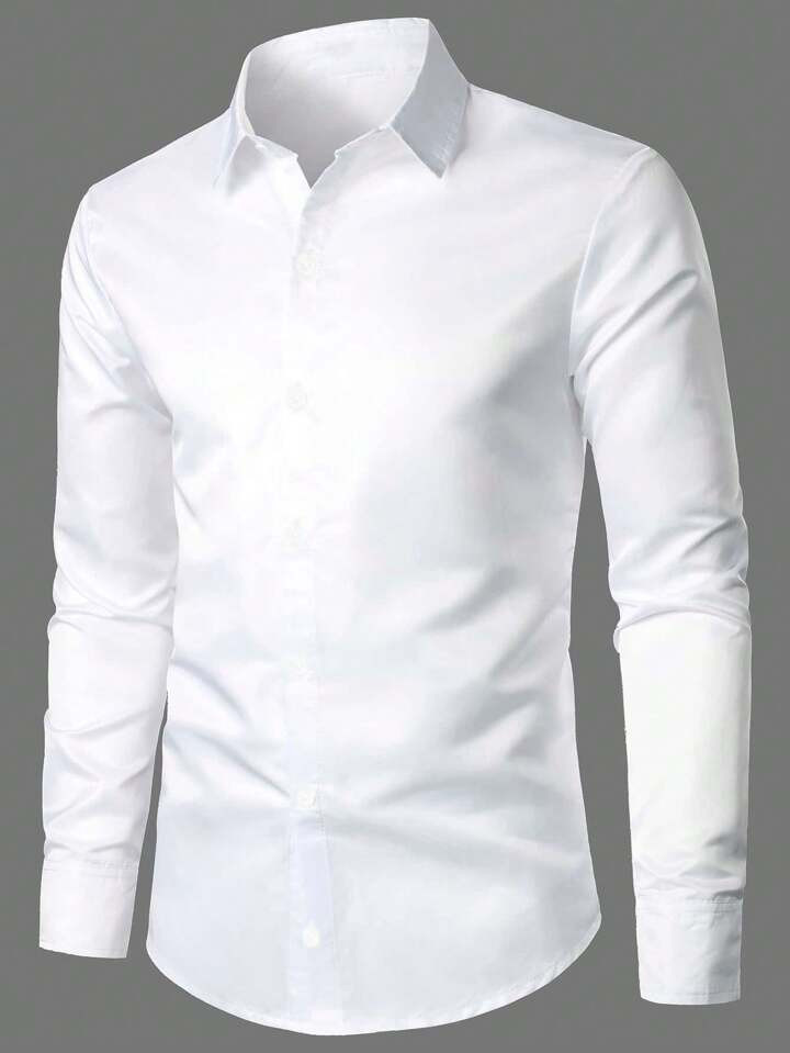 Cottnline 100%Cotton Men's Solid Color Dress Shirt | SHEIN
