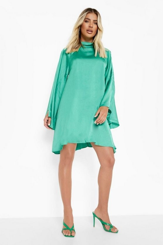 Satin Extreme Flare Sleeve Mini Dress | Boohoo.com (US & CA)