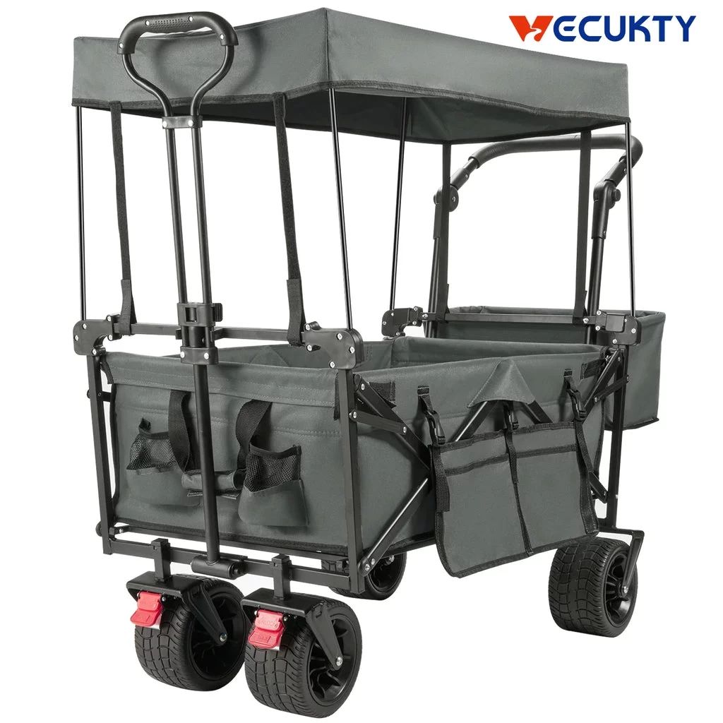 Collapsible Beach Wagon Cart with Removable Canopy, VECUKTY Foldable Wagon Utility Carts with Fat... | Walmart (US)