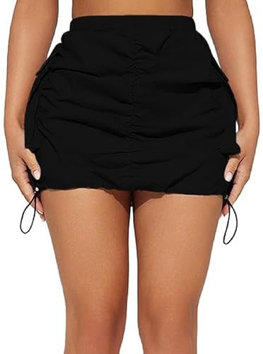 Cargo Skirt Y2k Bodycon Mini Short Skirts for Women Casual Trendy Pencil Ruched Skirts Side Drawstring and Pockets Black | Amazon (US)