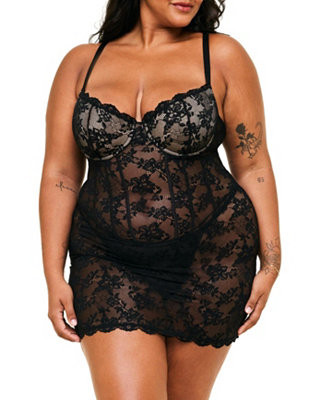 Adore Me Plus Size Brielle Babydoll & G-String Set Lingerie - Macy's | Macy's