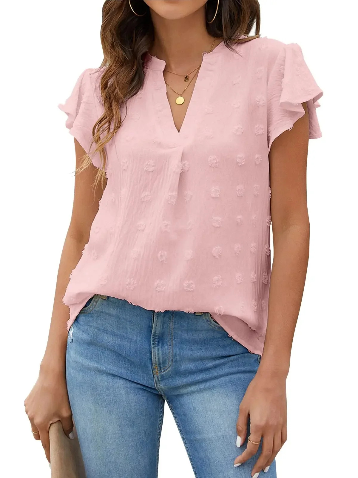 Fantaslook Blouses for Women Dressy V Neck Ruffle Sleeve Summer Tops Casual Flowy Shirts | Walmart (US)
