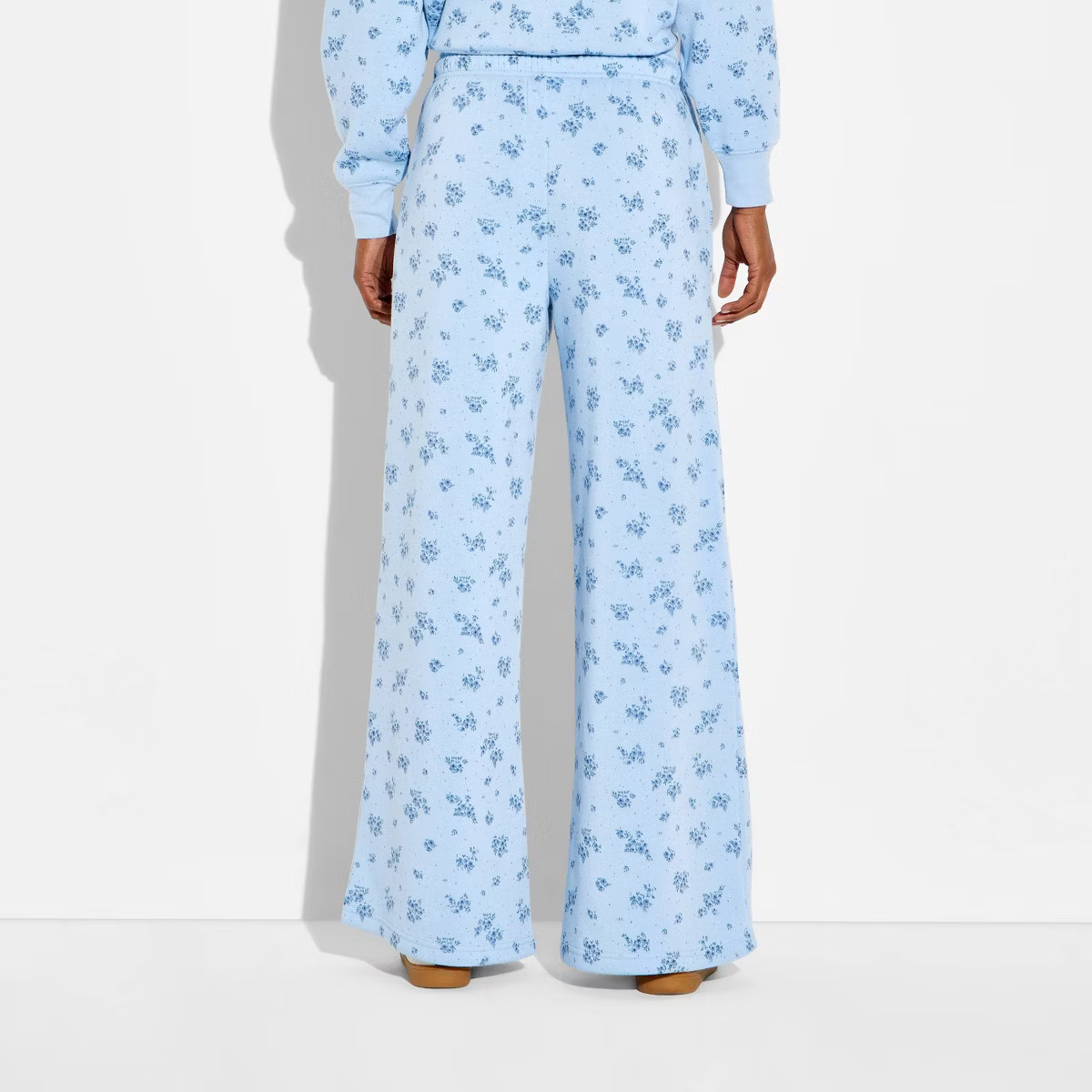 Women's Lounge Wide Leg Graphic Jogger Pants- Light Blue Floral | Target