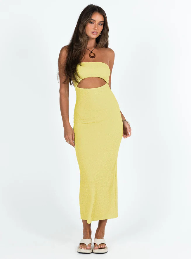 Talena Strapless Midi Dress Yellow | Princess Polly US
