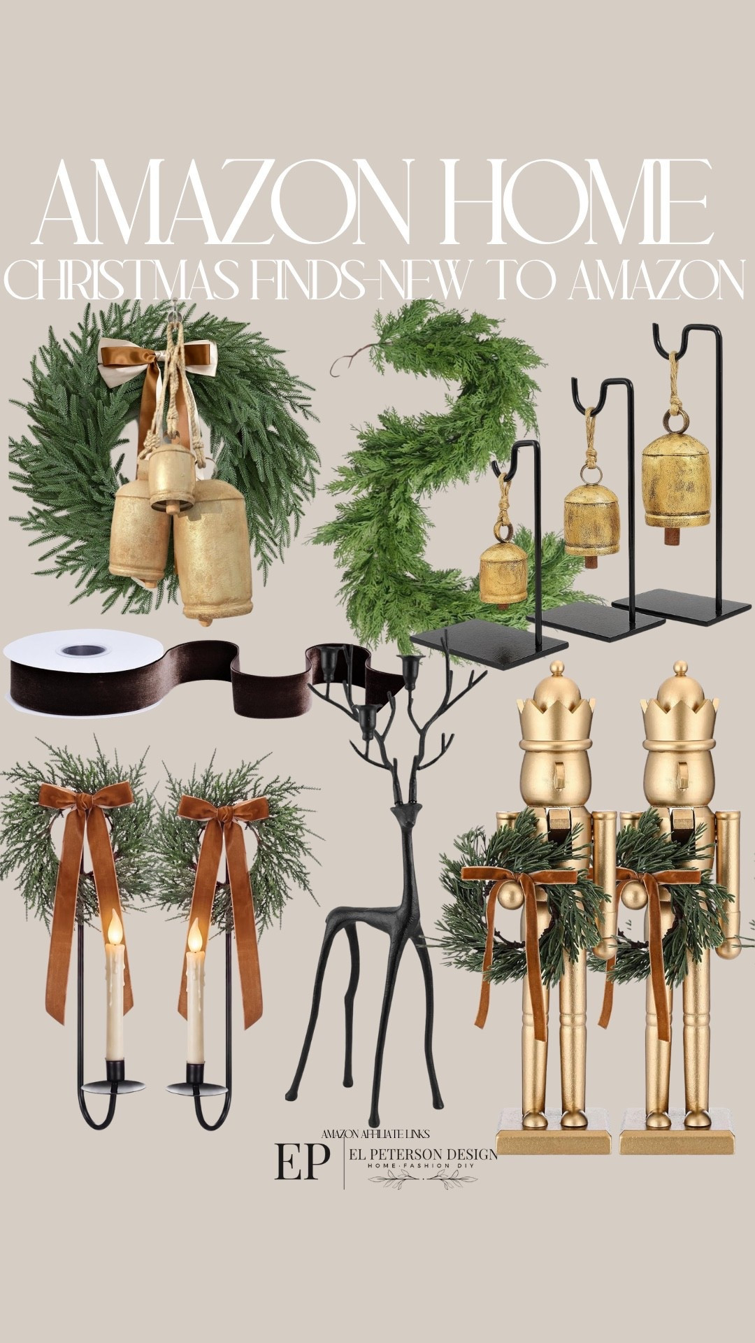 Amazon 
Wreaths
Bells
Nutcrackers
Wall sconces
Ribbons
Garland

#LTKHome