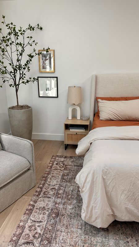 Bedroom nightstand, faux olive tree and pot, rug, bedroom rug is super soft

#LTKGiftGuide #LTKhome #LTKsalealert