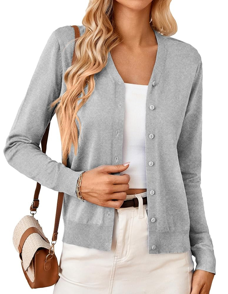 GRACE KARIN Women's Long Sleeve Button Down Vee Neck Classic Sweater Knit Cardigan | Amazon (US)