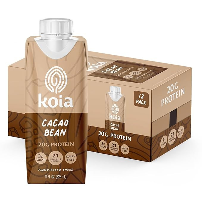 Koia Plant Based Protein Shake, Cacao Bean, 20g Protein, 3g Sugar, 6g Prebiotic Fiber, 21 Vitamin... | Amazon (US)