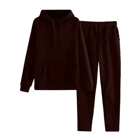 Kixjoy Brown Sweatsuits for Women Hoodie and Sweatpants Set Plus Size Casual Winter Sweatsuit Basic Long Sleeve Warm Womens Sweatsuit with Pockets Brown XXL | Walmart (US)