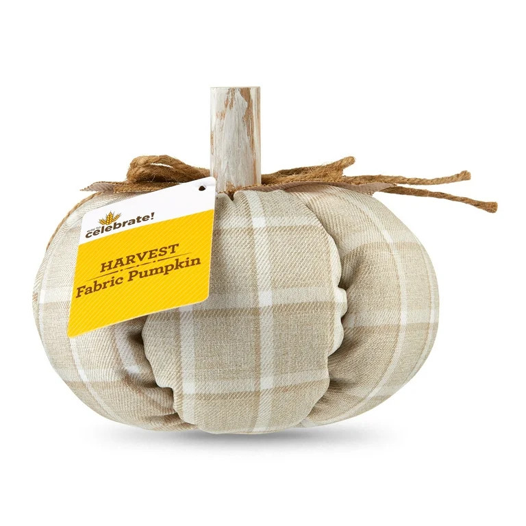 6''H Harvest Tan Plaid Fabric Pumpkin Decoration, Fall Table Top Décor | Walmart (US)