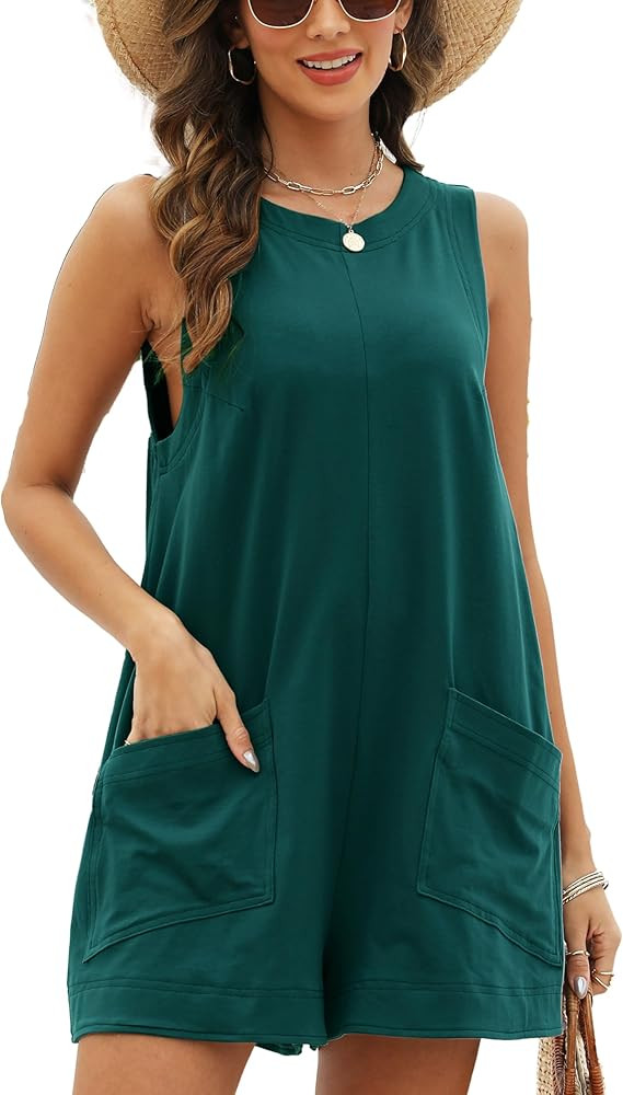 Womens Casual Rompers Overalls Shorts Summer Sleeveless Jumpsuits for Women Casual Shorts with Po... | Amazon (US)