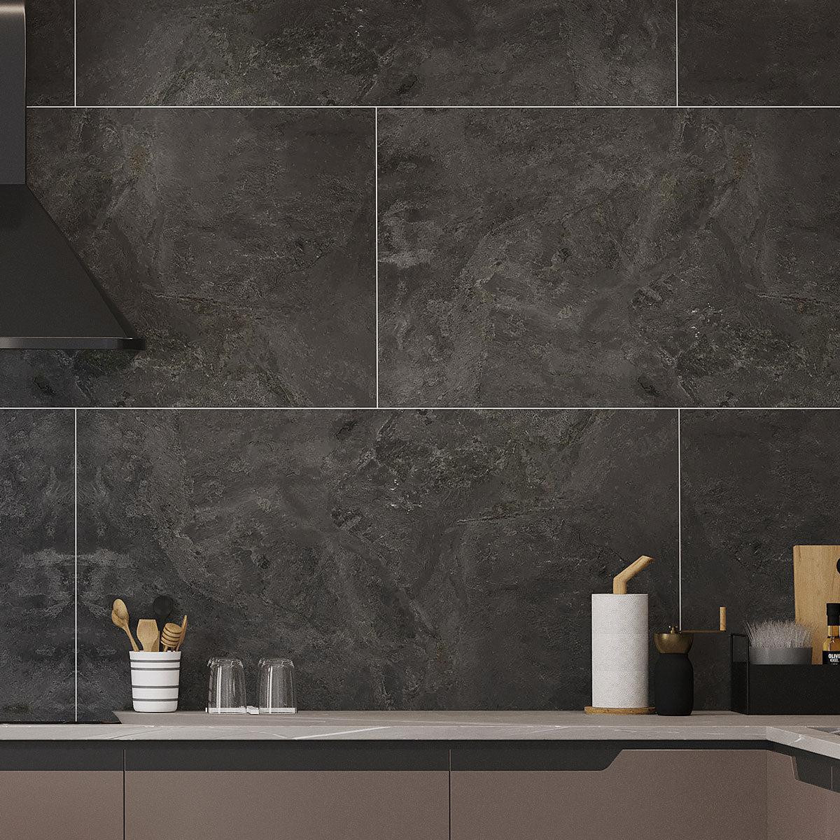 Emporio Graphite Large-Format Porcelain Tile 24x48 | Slab Tiles | Natural Stone Style | Tile Club