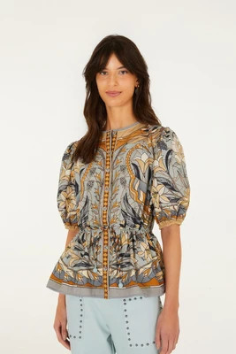Stained Glass Beauty Blouse, STAINED GLASS BEAUTY SOFT BLUE / XL | FarmRio (US)
