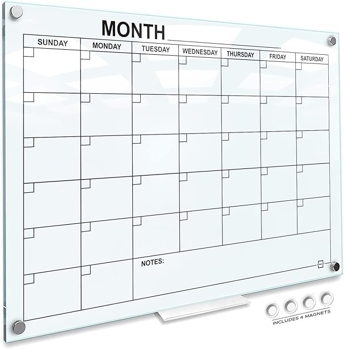 Magnetic Glass Whiteboard Monthly Planner 34”x46” Dry Erase Wall Calendar Large Glass Whitebo... | Amazon (US)