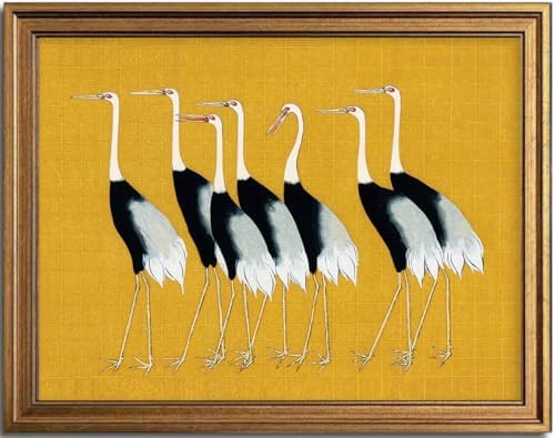 KBKBART Gold Framed Canvas Wall Art, Vintage Japanese Crane Poster with Seven Cranes Bird illustr... | Amazon (US)