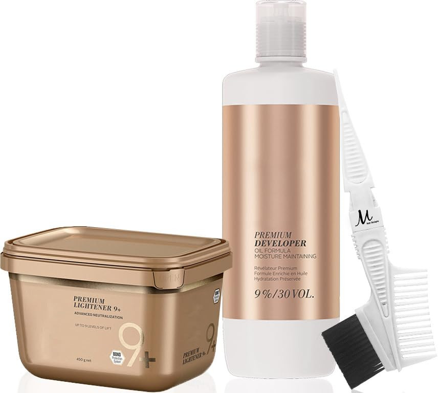 BlondeMe Lightener 9+ Premium Bleach 450 grams, Blonde Me Developer 9% / 30 Vol 1 Liter and M Hai... | Amazon (US)