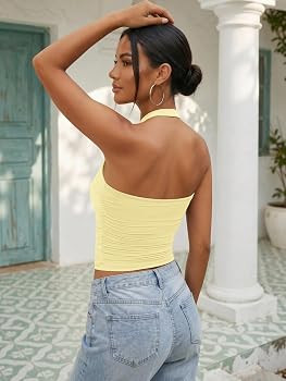 ATHMILE Womens Halter Tank Tops Sexy Backless Double Lined Basic Shirts Y2K Trendy Going Out Tops | Amazon (US)