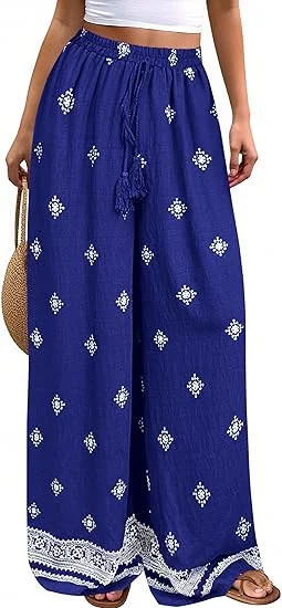 PRETTYGARDEN Women's Wide Leg Palazzo Pants Summer Boho Floral Trousers Spring Flowy Beach Vacati... | Walmart (US)