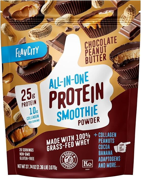 FlavCity Grass Fed Whey Chocolate Protein Powder - Chocolate Peanut Butter - 25g Protein & 10g Co... | Amazon (US)