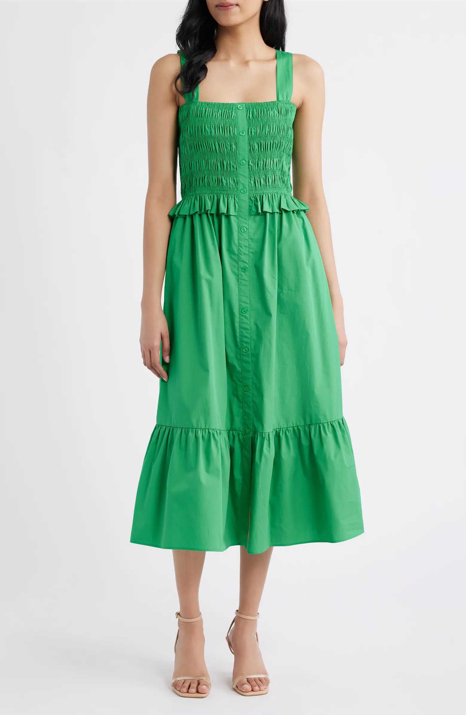 Eliza J Smock Bodice Cotton Midi Sundress | Nordstrom | Nordstrom