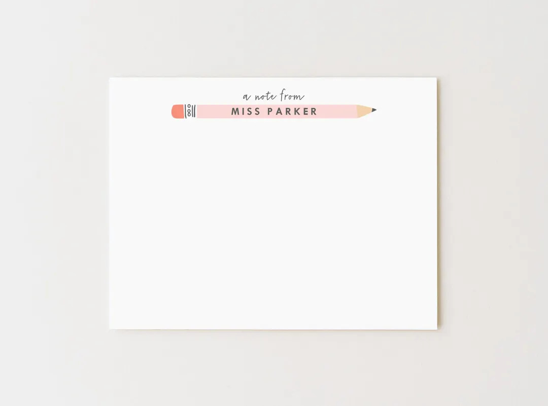 Personalized Teacher Note Card Set: Flat Stationery With Pencil Design, Teacher Gift, Teacher App... | Etsy (US)