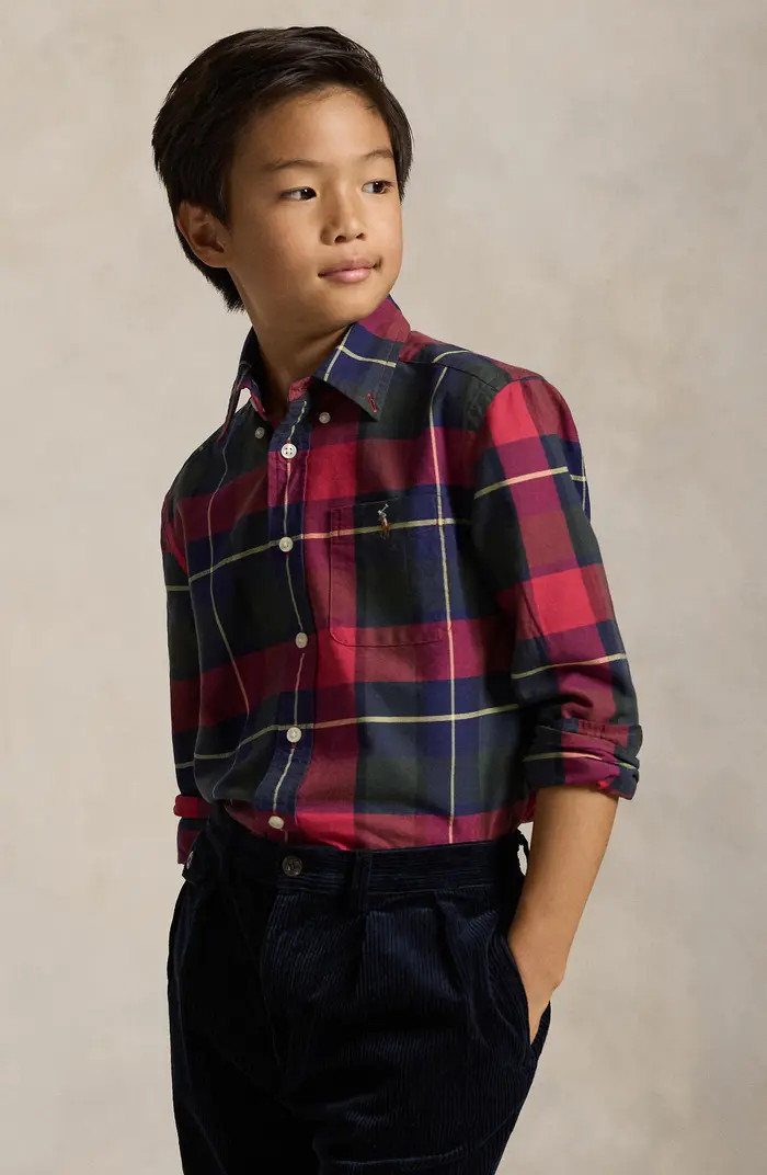 Kids' Classic Plaid Cotton Button-Down Oxford Shirt | Nordstrom