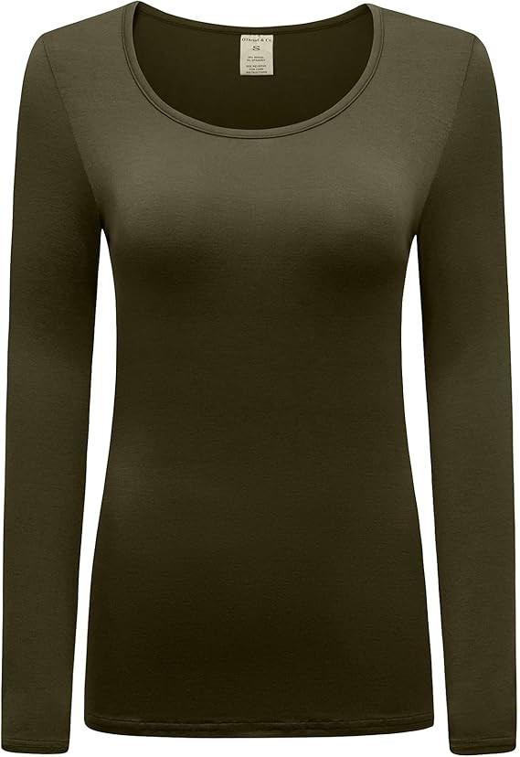 OThread & Co. Women's Long Sleeve T-Shirt Scoop Neck Basic Layer Stretchy Shirts | Amazon (US)