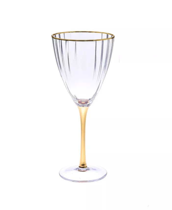 Classic Touch Set of 6 Straight Line Textured Water Glasses with Vivid Gold Tone Stem and Rim & R... | Macys (US)