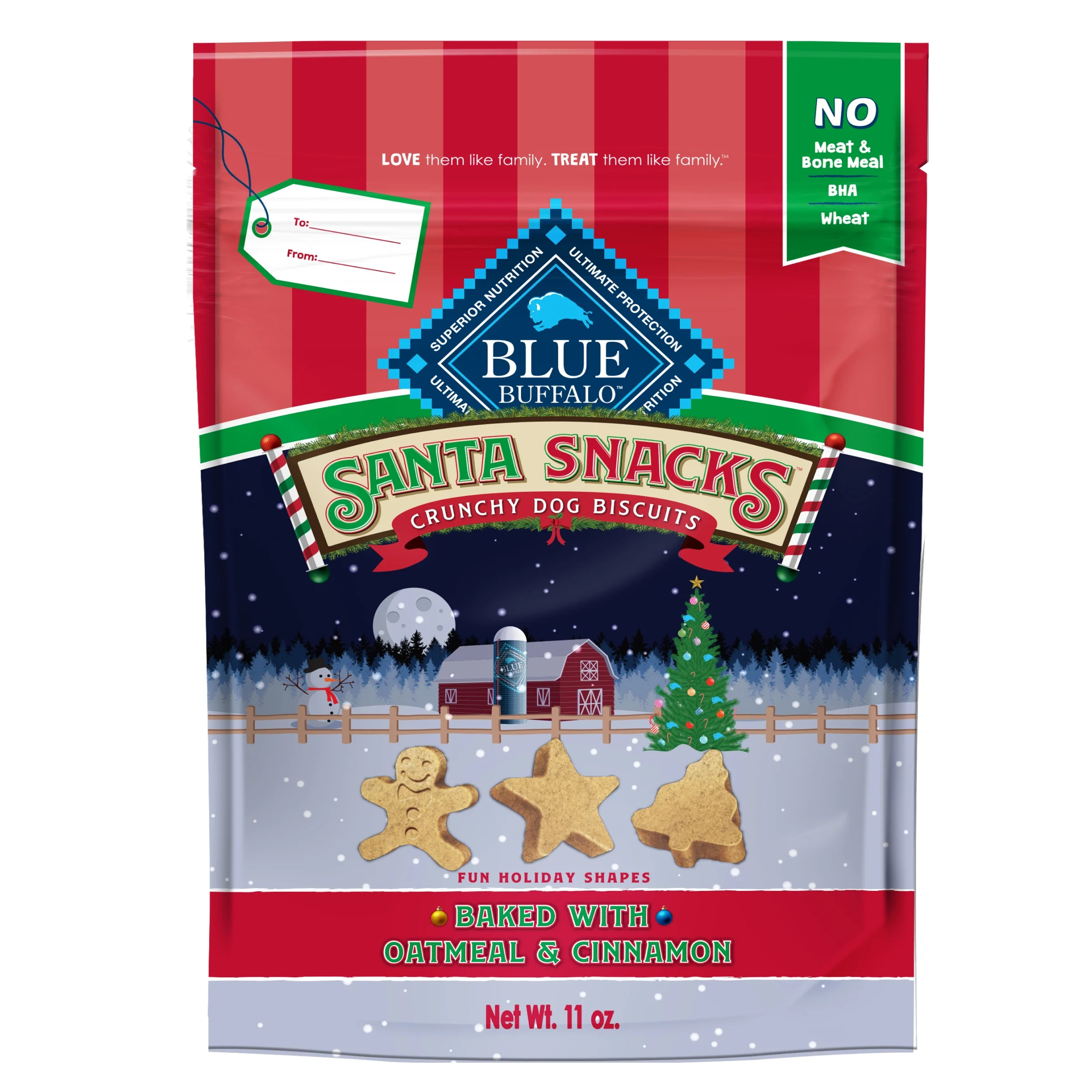 Blue Buffalo Santa Snacks Crunchy Holiday Dog Biscuits, Oven-Baked, Oatmeal & Cinnamon, 11-oz. Ba... | Walmart (US)