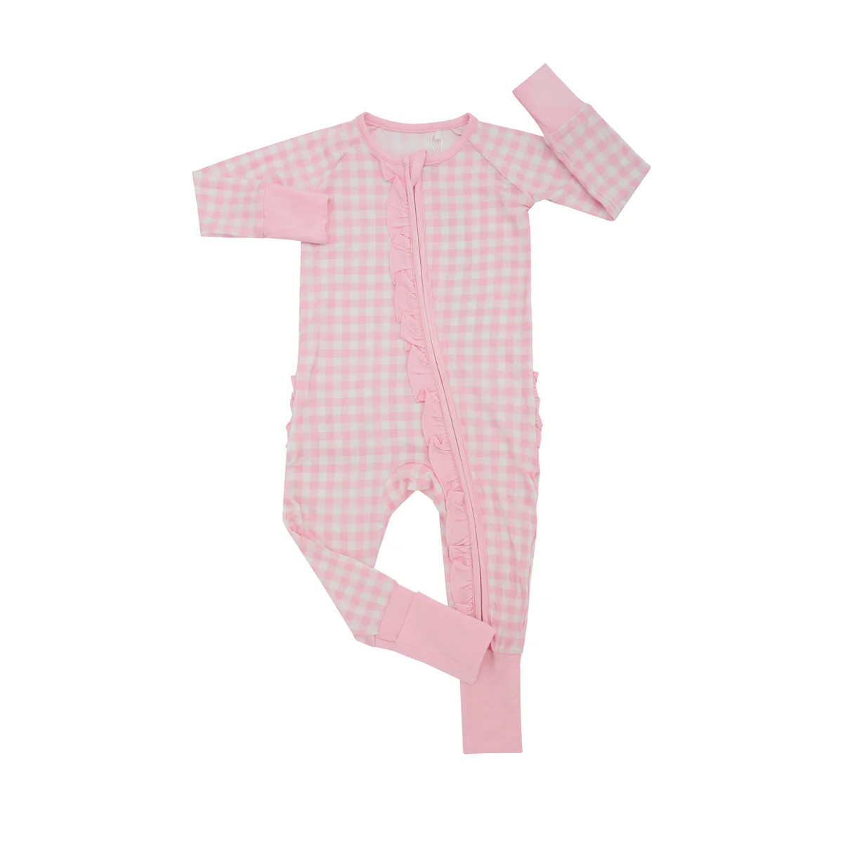 Pink Gingham Ruffle One Piece Bamboo Pajama | Sweet Tupelo Clothing