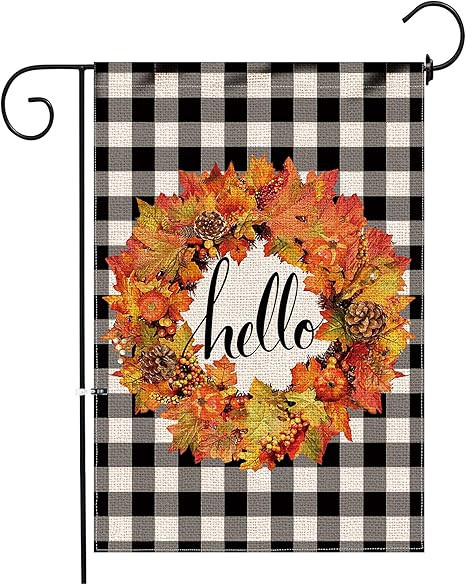 Hexagram Fall Garden Flags 12 x 18 Double Sided,Burlap Fall Leaves Wreath Welcome Yard Flag,Buffa... | Amazon (US)